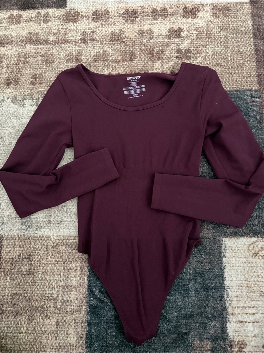 Joyspun Women's Long Sleeve Scoop Neck Bodysuit - Burgundy